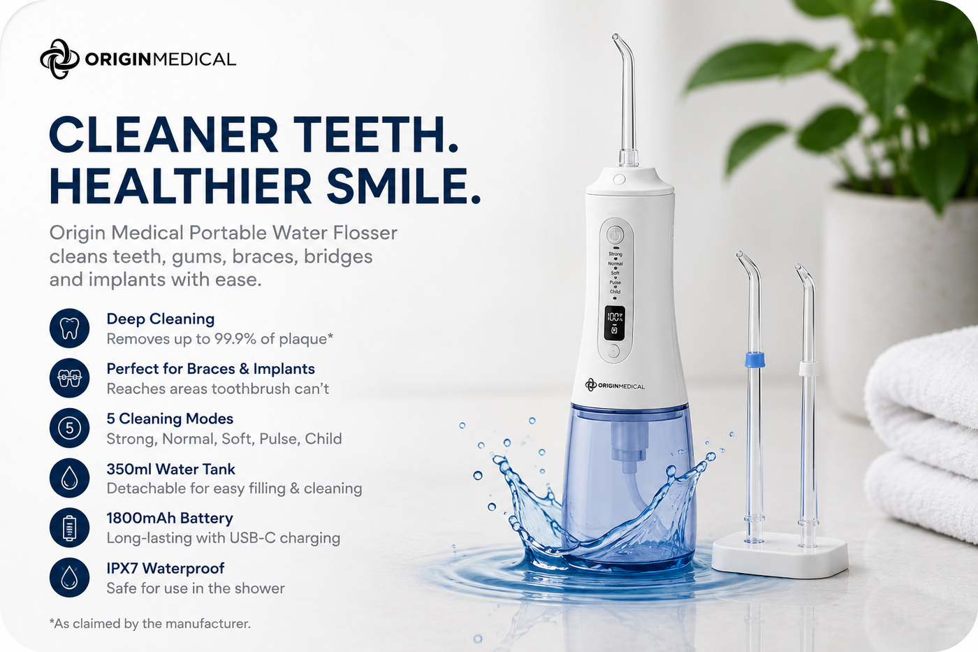 Origin Medical Portable Water Flosser: A Smarter Way to Clean Teeth, Gums, Braces and Implants