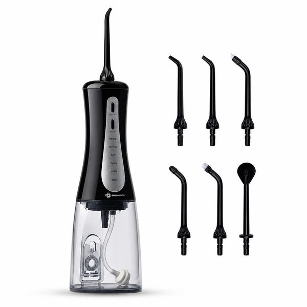 Origin Medical Water Flosser Cordless Oral Irrigator – 350ml Detachable Tank, 5 Pressure Modes, USB-C Rechargeable, IPX7 Waterproof, 6 Tips, Ultra Quiet, Portable Dental Flosser – Black